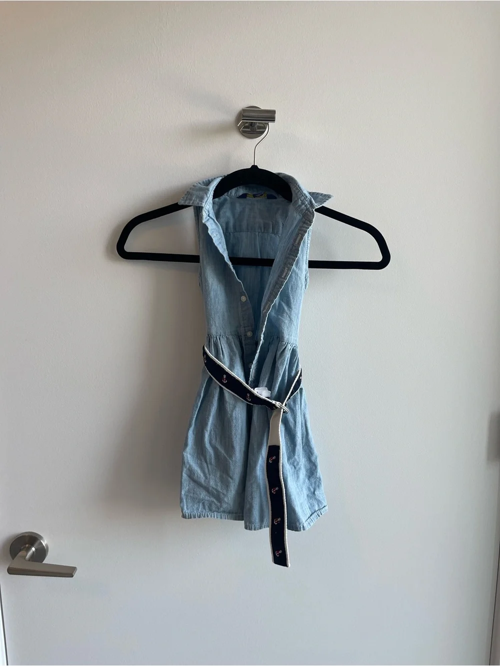 Polo Ralph Lauren Nautical Light Blue Denim Sleeveless Shirt Dress Navy Belt